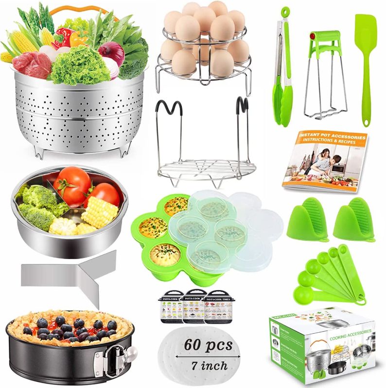 Photo 1 of 20Pcs Accessories for Instant Pot 6 qt 8qt, Ninja Foodi 8qt - 60 Pcs Parchment Papers, 2 Steamer Baskets, Springform Pan,Stackable Egg Steamer Rack, Instruction & Recipes Book