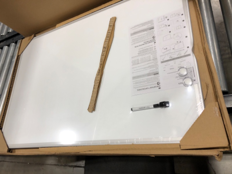 Photo 2 of Amazon Basics Magnetic Dry Erase White Board, 36 x 24-Inch Whiteboard - Silver Aluminum Frame 24" x 36" Magnetic, Aluminum Frame