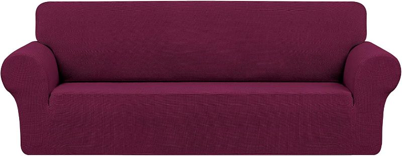 Photo 1 of Asshed Stretch Oversized Sofa Cover Slipcover,Washable Furniture Protector Spandex 1Piece Couch Cover Soft with Elastic Bottom for Kids,Pets. Jacquard Fabric Small Checks(Wine, X-Large)
