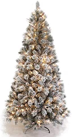 Photo 1 of AMERIQUE 691322305692 8 FEET Premium Artificial Full Body Shape Christmas Tree with Metal Stand, Heavily Flocked Snow, Unlit, Snowy
