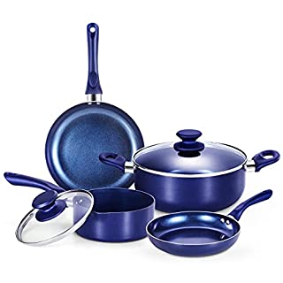 Photo 1 of 6 Pieces Pots and Pans Set,Aluminum Cookware Set, Nonstick Ceramic Coating, Fry Pan, Stockpot with Lid, Blue (B09C7X5P4W)
