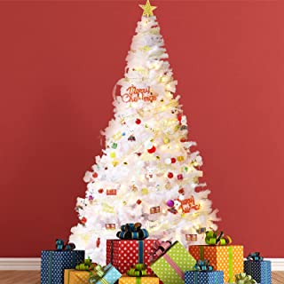 Photo 1 of 9FT White Christmas Tree Premium Hinged Artificial Pine Tree with Solid Metal Stand and 100 Decorations,1850Tips