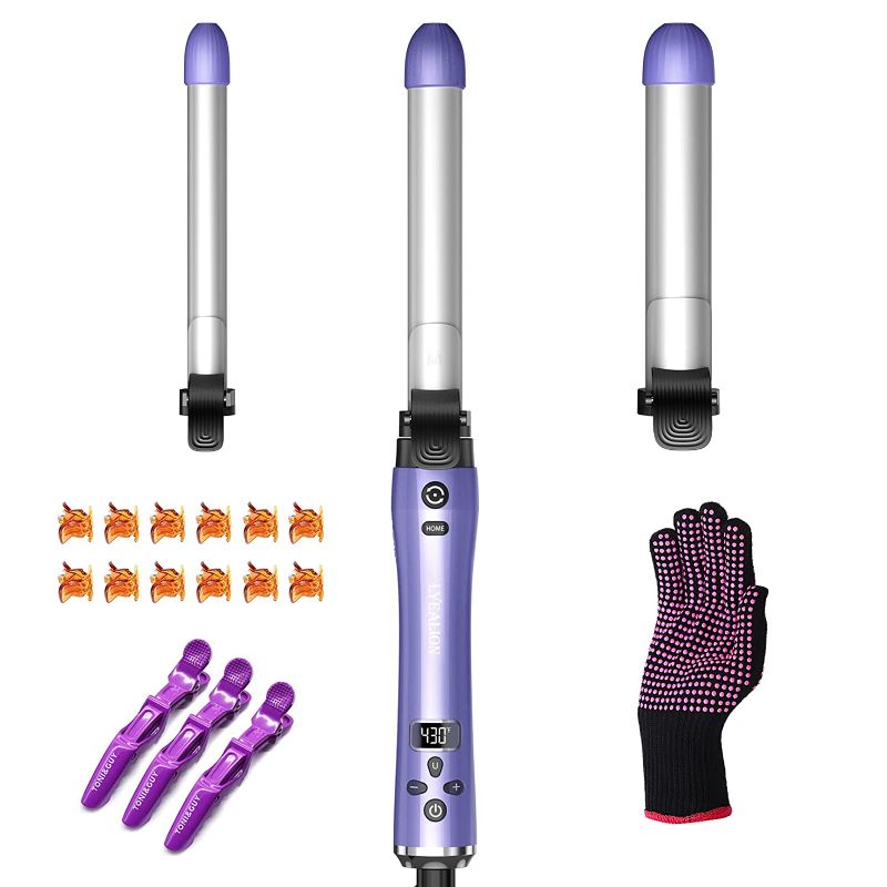 Photo 1 of Beach Wave Rotating Hair Curling Iron-3 Interchangeable Heating Iron Barrels Automatic Hair Styling Curler to Create Beach Wave Curls, LCD Display Fast Heat-UP 430°F Ceramic Coating
