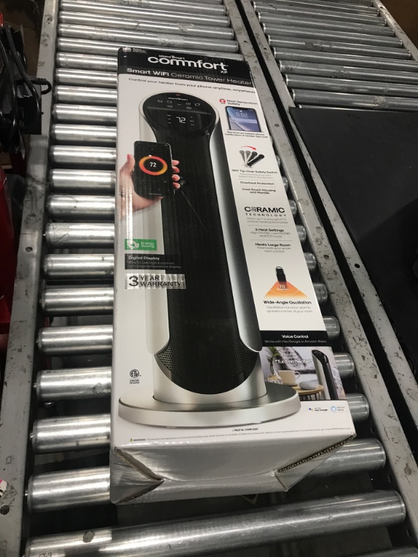 Photo 1 of Atomi Smart Wifi 1500W Oscillating Ceramic Portable Tower Heater - Silver
