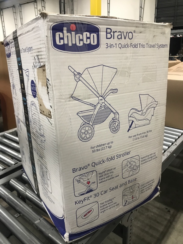 Photo 4 of Chicco Bravo 3-in-1 Travel System Including Bravo Quick-Fold Stroller and KeyFit 30 Infant Car Seat with Base, Brooklyn (Brand New)
