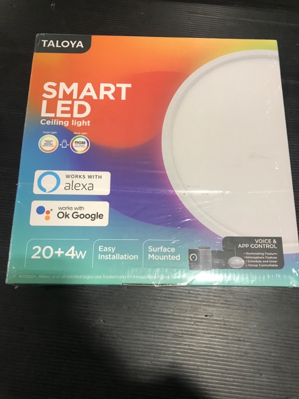 Photo 1 of TALOYA Smart Ceiling Light Flush Mount LED WiFi, Compatible with Alexa Google Home, Dimmable Low Profile Ambient Light Fixture for Bedroom Living Room,12 Inch 24W
