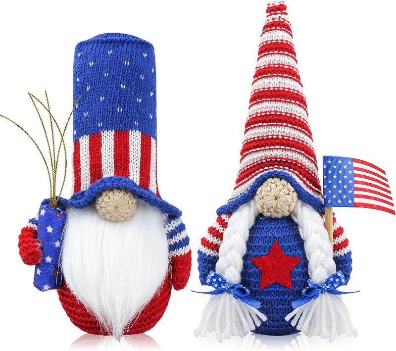 Photo 1 of 4th of July Patriotic Gnome Decorations - 2PCS Amigurumi Crochet Mr and Mrs Swedish Tomte Ornaments for Patriotic Party Table Decor, Fourth of July Gift for Independence Day Memorial Day Veterans Day
