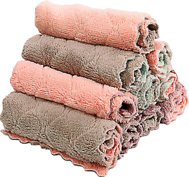 Photo 1 of 10 Pack Kitchen Cloth, Microfiber Dish Towels Washcloths, Super Absorbent Coral Velvet Dishtowels, Premium Cleaning Cloths,Non-Stick Oil Quick Dry Dish Towels, Soft Tea Towels, Table Cleaning Cloths. 2 pack