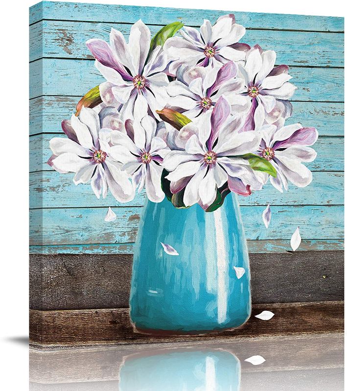 Photo 1 of ABBYE Canvas Wall Art Wall Decor for Bedroom Kitchen Living Room Bathroom Artwork Canvas Prints Wooden Texture Spring Floral Painting Modern Framed Home Decorations, 1 Panel 12 x 12inches
