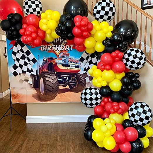 Photo 1 of 150PCS Race Car Balloons Arch Garland Kit Racing Car Birthday Party Checkered Foil Balloons for Birthday Decorations ?No Backdrop?
