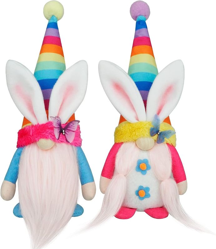 Photo 1 of CRCZK Easter Decorations, Easter Bunny Gnomes Plush Decor,2 Pack Crafted Rainbow Nisse Figures Gnome Ornaments, Spring Easter Gnome Tiered Tray Decor, Easter Gifts 