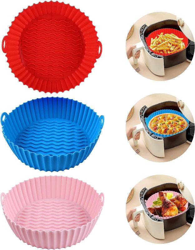 Photo 1 of 3-Pack Air Fryer Silicone Pot, 8.5 Inch Air Fryer Basket, Food Grade Air Fryer Accessories, Reusable Air Fryer Liner, Replacement of Parchment Liners, No Need to Clean the Air Fryer(For 5QT or Bigger) 