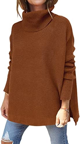 Photo 1 of ANRABESS Women's Turtleneck Oversized 2022 Long Batwing Sleeve Spilt Hem Knit Tunic Pullover Sweater Tops---(XL)
