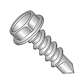 Photo 1 of 18-8 Stainless Steel Self-Drilling Screw, Plain Finish, Hex Washer Head, Hex Drive, #2 Drill Point, #12-14 Thread Size, 1/2" Length (Pack of 25)