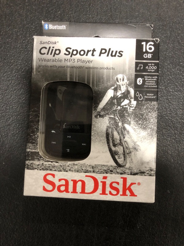 Photo 2 of SanDisk 16GB Clip Sport Plus MP3 Player, Black - Bluetooth, LCD Screen, FM Radio & 64GB Ultra microSDHC UHS-I Memory Card with Adapter - 120MB/s, C10, U1, Full HD, A1, Micro SD Card