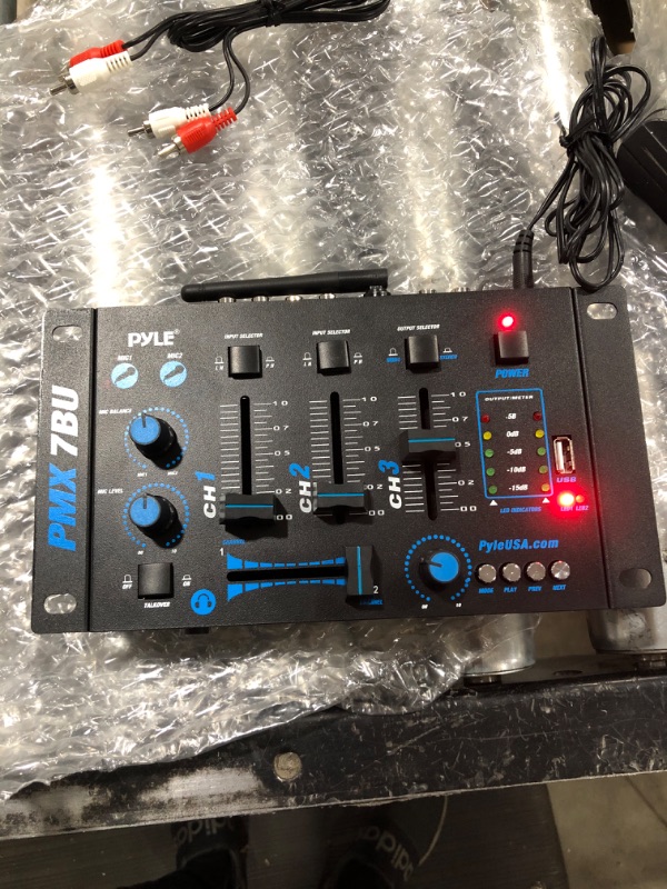 Photo 1 of Pyle, 3 Wireless Audio Machine-3 Channel Bluetooth Compatible DJ Controller Sound Mixer System with Mic-Talkover, USB Reader, Dual RCA Phono/Line in, Microphone Input, Headphone Jack PMX7BU
