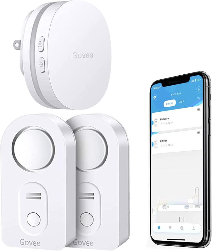 Photo 1 of Govee WiFi Water Sensor 2 Pack, 100dB Adjustable Alarm and App Notifications, Leak and Drip Alerts by Email, Detector for Home, Bedrooms, Basement, Kitchen, Bathroom, Laundry(Not Support 5G WiFi)
