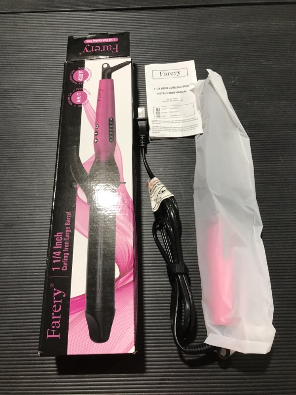 Photo 1 of FARERY 1.25 Inch Curling Iron for Long Hair, Tourmaline Ceramic Clipped Long Barrel 1-1/4 Inch Curling Wand for Long Lasting Curl, Instant Heat & Dual Voltage to Travel, Temp 248? to 430?, Pink