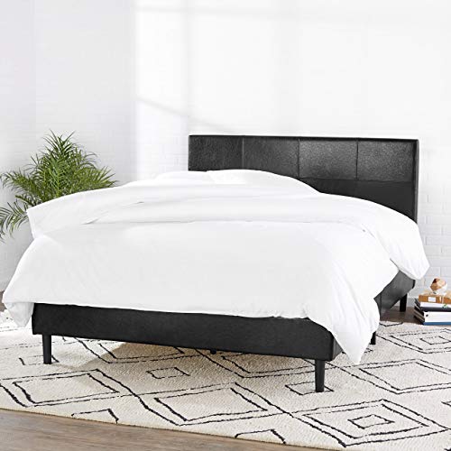 Photo 1 of Amazon Basics Faux Leather Upholstered Platform Bed Frame with Wooden Slats, Queen
