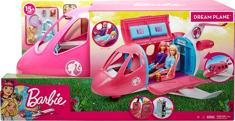 Photo 1 of Barbie Dreamplane Airplane Toys Playset with 15+ Accessories Including Puppy, Snack Cart, Reclining Seats and More