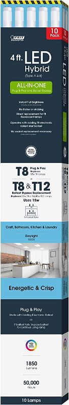 Photo 1 of Feit T4815/850/AB/LED/10 4 Foot T8/T12 Plug-&amp;amp;-Play/Ballast Bypass LED Hybrid, Type A/Type B All-in-One, 10-Pack