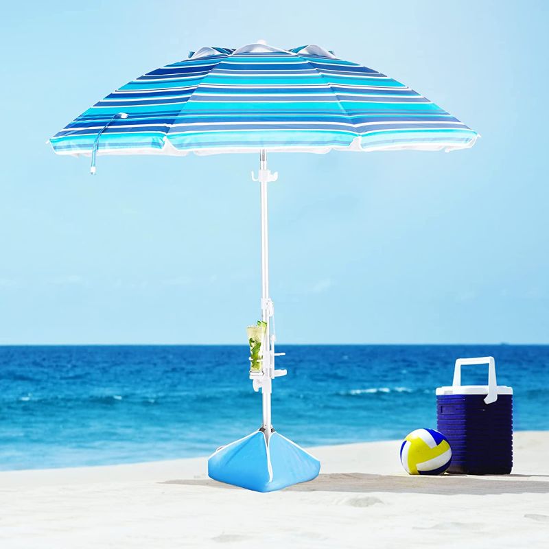 Photo 1 of Aoxun Beach Umbrella, UV50+Umbrella with Sand Anchor and Sand Bag, Potable Umbrella with Aluminum Tilt Pole, Carry Bag, Air Vent
