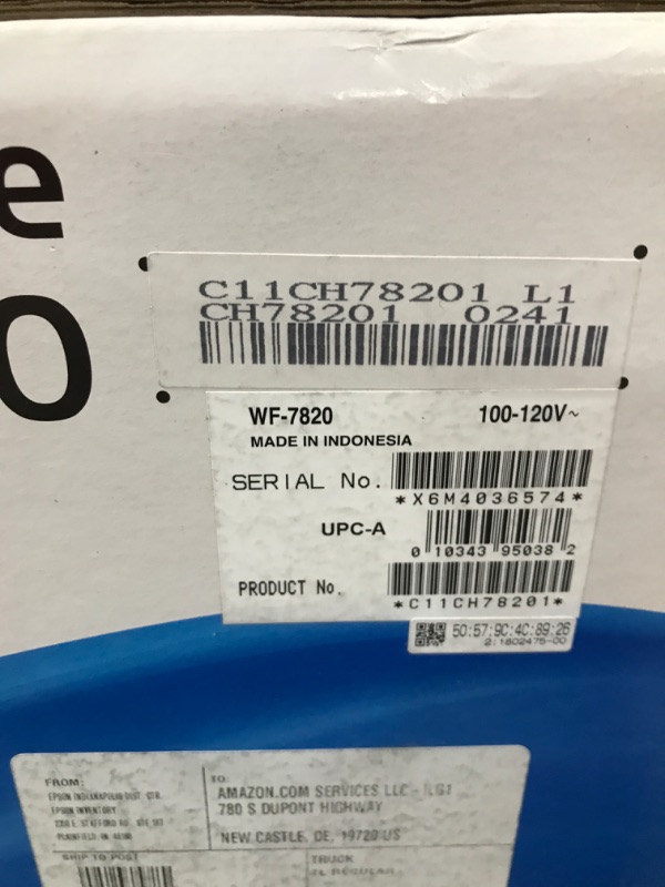 Photo 7 of Epson WorkForce Pro WF-7820 Wireless All-in-One Wide-format Printer with Auto 2-sided Print up to 13" x 19", Copy, Scan and Fax, 50-page ADF, 250-sheet Paper Capacity, 4.3" screen, Works with Alexa
OPEN BOX FOR PHOTOS 