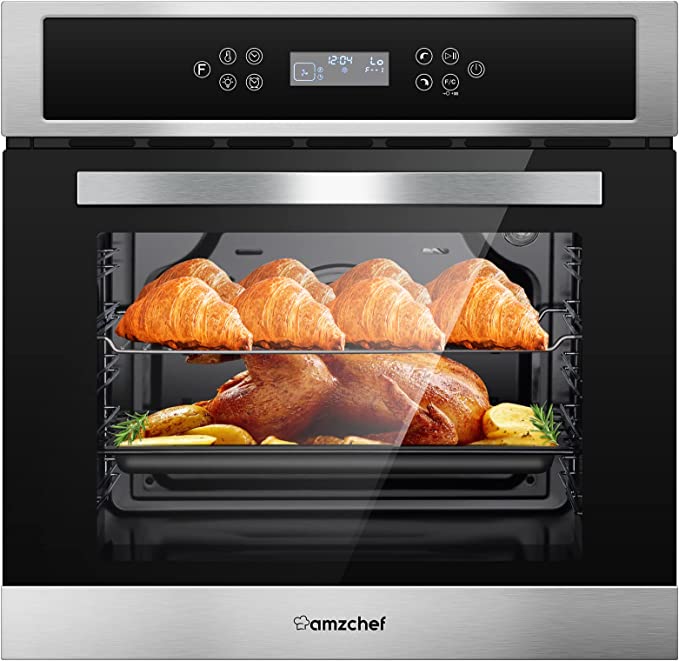 Photo 1 of AMZCHEF Single Wall Oven 24" Built-in Electric Ovens with 11 Functions, 8 Automatic Recipes, 2800W, 240V, 2.5Cu.f Convection Wall Oven in Stainless Steel, Touch Control, Timer, Safety Lock
