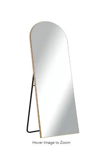 Photo 1 of 64 in. x 21 in. Modern Arched Shape Framed Gold Full-Length Floor Standing Mirror
