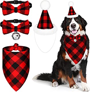 Photo 1 of 4 Pieces Christmas Dog Bandana Hat Bow Tie Set Dog Birthday Bandana Classic Plaid PET Scarf Triangle Bibs Christmas PET Accessories Christmas PET Costumes Dog Outfits with Bell for Large Dog Cat PET https://a.co/d/dxWJt5C