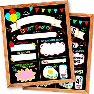 Photo 1 of 14 Pack First Day of School Board Sign, 12" x 10" Back to School Signs for Preschool/Pre-K/Kindergarten, 1st and Last Day of School  Reusable Double Sided Photo Prop 