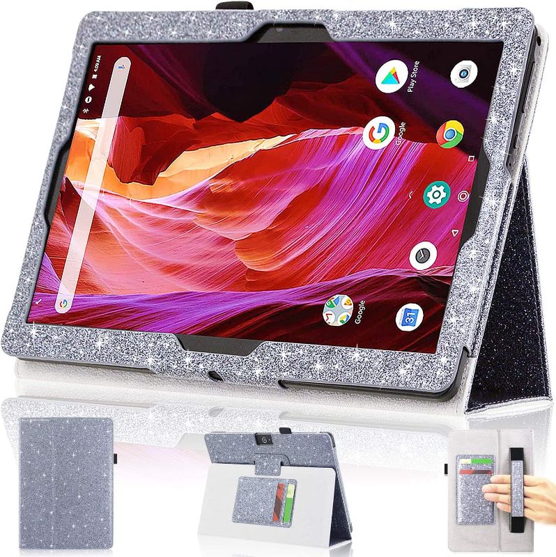 Photo 1 of DMLuna Case for Dragon Touch 10 inch K10 / Notepad K10 / Max10 / ZONKO K105 10.1 Tablet, Premium Leather Cover for Lectrus 10.1, Victbing, Hoozo, Winsing 10 with Hand Strap Card Slot, Glitter Grey https://a.co/d/ij7G9R8