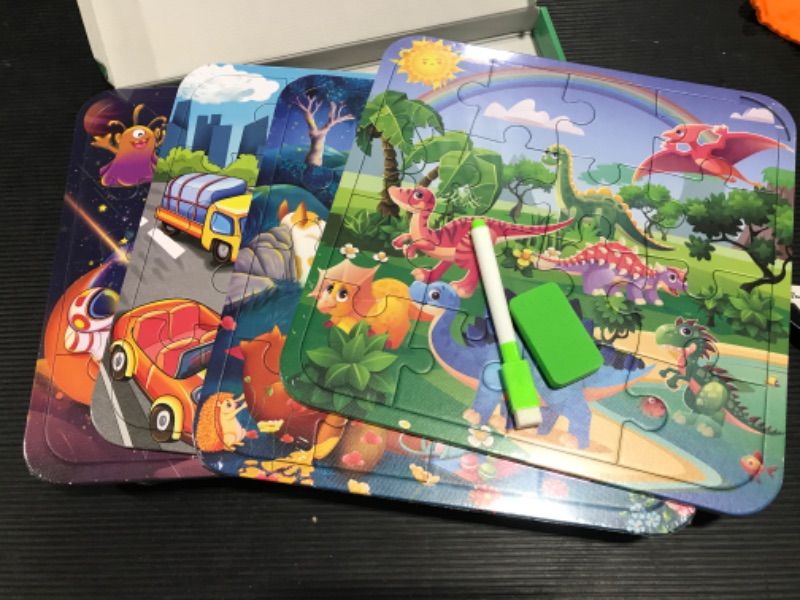 Photo 1 of CALSPY Jumbo Puzzles for Kids Ages 2-5, 4 Pack 16pcs Jigsaw Puzzles Kids Doodle Scribble Drawing Board, Preschool Educational Learning Toys Set for Boys Girls Children… 