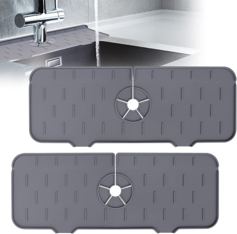 Photo 1 of  Pack Silicone Sink Faucet,Splash Guard Sink Faucet Water Catcher Mat Absorbent Water Drip Catcher Silicone Pad Drying Mat for Kitchen Bathroom Bar Countertop Protector-Grey