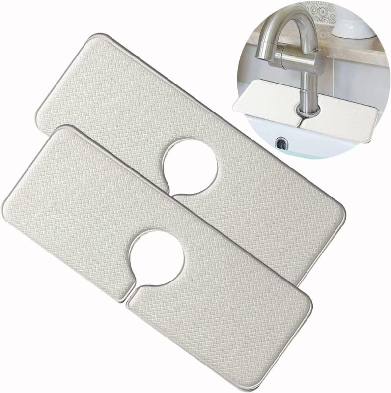 Photo 1 of 2 PCS Faucet Sink Mat Drip and Splash Catcher, Faucet Splash Guard, Water Drying Pads Behind Faucet,Does not absorb water to prevent odor , 15.7''x 5.9'' 