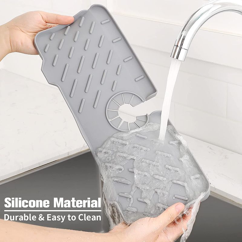 Photo 1 of 2 Pack Sink Faucet Splash Guard,Silicone Sink Splash Drain Drying Pad, Faucet Splash Catcher Tray,Faucet Mat for Kitchen Sink,Suitable for Kitchen, Bathroom, Bar, RV,Kitchen Sink Accessories