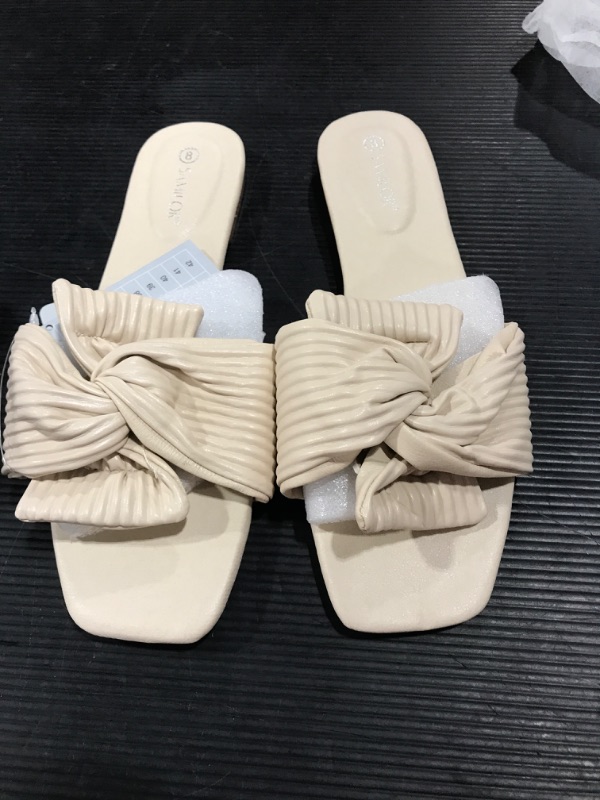 Photo 1 of B EIGE PU PLISSE BOW DETAIL SANDALS Size 8