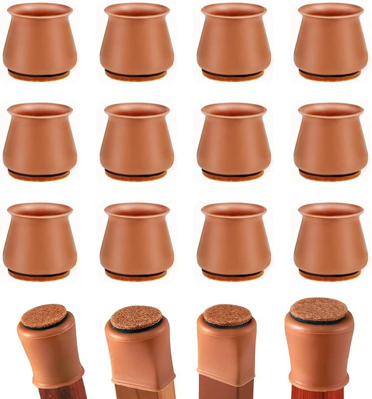 Photo 1 of 16 PCS Silicone Chair Leg Floor Protectors for All Kinds of Furniture – Chair, Stool, Table, Sofa Leg Protective Caps Made of Strong Silicone – Brown Ruby Sliders for Chairs