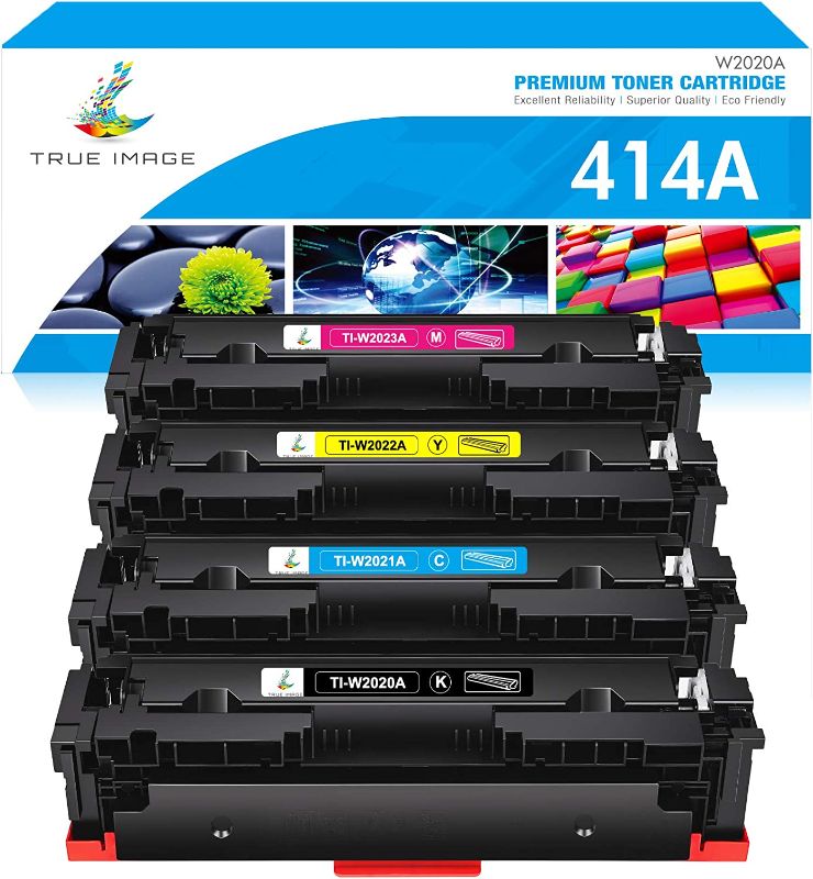 Photo 1 of TRUE IMAGE Compatible Toner Cartridge Replacement for HP 414A W2020A 414X HP Color Pro MFP M479fdw M479fdn M454dw M454dn M454 M479 Printer Toner (Black Cyan Yellow Magenta,4-Pack)
