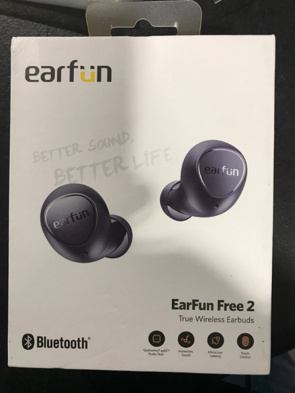 Photo 3 of EarFun® Free 2S Wireless Earbuds, [Upgraded Version] Qualcomm® CVC™ 8.0 ENC, Bluetooth 5.2 Wireless Earbuds, Sweatshield™ IPX7 Waterproof Bluetooth Headphone, aptX™ Deep Bass, EarFun APP, Game Mode Black A Upgraded