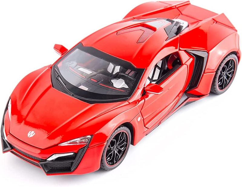 Photo 1 of BDTCTK 1/24 Lykan Hypersport Supercar Model Car, Zinc Alloy Pull Back Toy car with Sound and Light for Kids Boy Girl Gift(Red)
