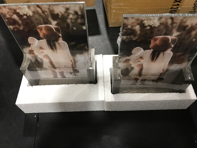 Photo 1 of 4x6 Picture Frame Set of 2, Rustic Photo Frames Made of Brown Base and Glass Covers for Tabletop Decoration

