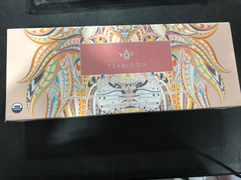 Photo 2 of Teabloom USDA Certified Organic Loose Leaf Rooibos Trio Box (Caffeine-Free) - African Safari, Ruby Spice Chai, and Sahara Apple Spice - Solstice Collection
EXP: 03/19/2024