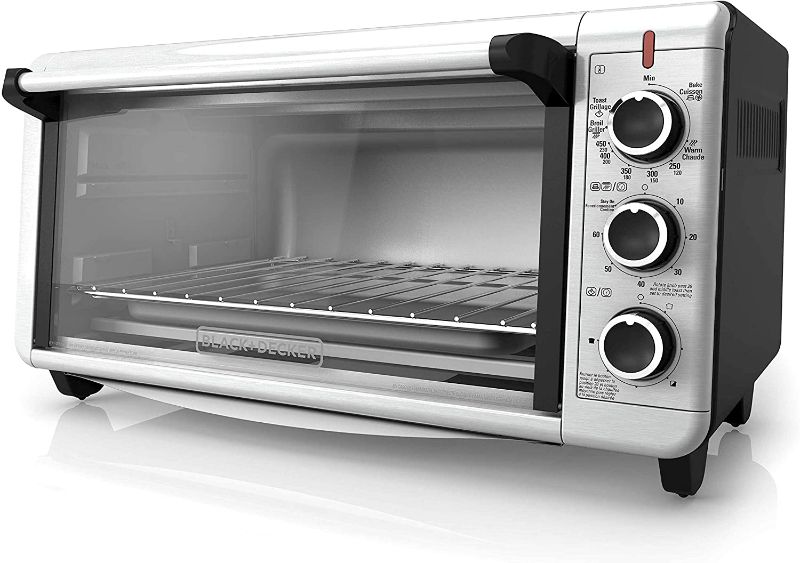 Photo 1 of ***BROKEN BULB*** BLACK+DECKER TO3240XSBD 8-Slice Extra Wide Convection Countertop Toaster Oven, Includes Bake Pan, Broil Rack & Toasting Rack, Stainless Steel/Black Convection Toaster Oven
