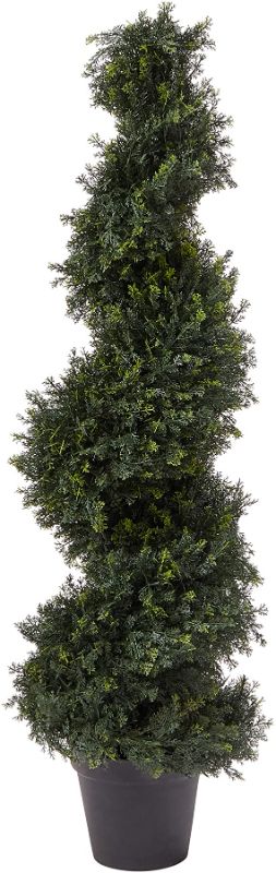 Photo 1 of Pure Garden 4-Foot-Tall Artificial Cypress Spiral Topiary Indoor or Outdoor UV Protection Trees in Pot for Home or Office
