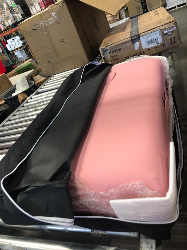 Photo 2 of *DAMAGED* Prilinex Portable Folding Massage Table - 2 Sections Massage Bed Spa Table with Carrying Bag, Face Cradle, Armrest & Hand Pallet - Easy Set Up, Lightweight, Height Adjustable 24" to 33" Pink
