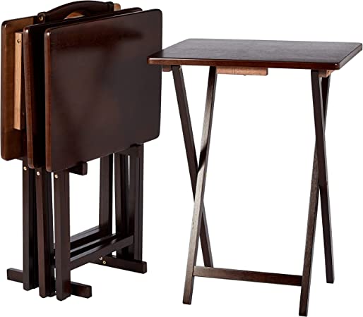 Photo 1 of Amazon Basics Classic TV Dinner Folding Trays with Storage Rack, Espresso - Set of 4
