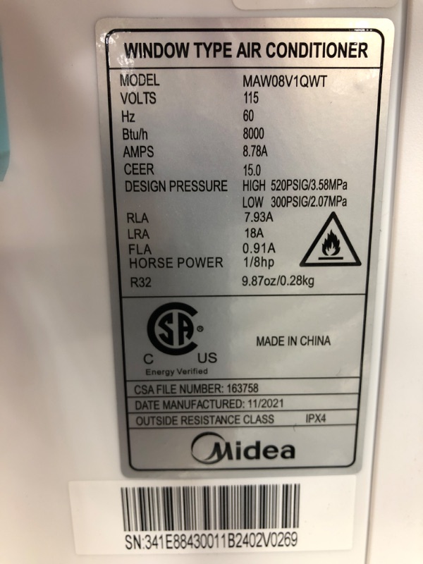 Photo 5 of Midea 8 000 BTU Smart Inverter U-Shaped Window Air Conditioner 35% Energy Savings Extreme Quiet MAW08V1QWT
*minor damage*
