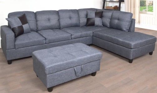 Photo 1 of 3 PC Sectional Sofa Set, Gray Linen Right -Facing Chaise with Free Storage Ottoman
*Incomplete set* Box 2 of 3
