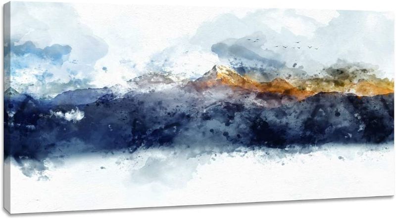 Photo 1 of Abstract Paintng Wall Art for Bedroom Living Room Modern Navy Blue Abstract Mountains Canvas Print Picture Framed Artworks for Bathroom Office Wall Decor 30W x 60L x 1 Pieces
